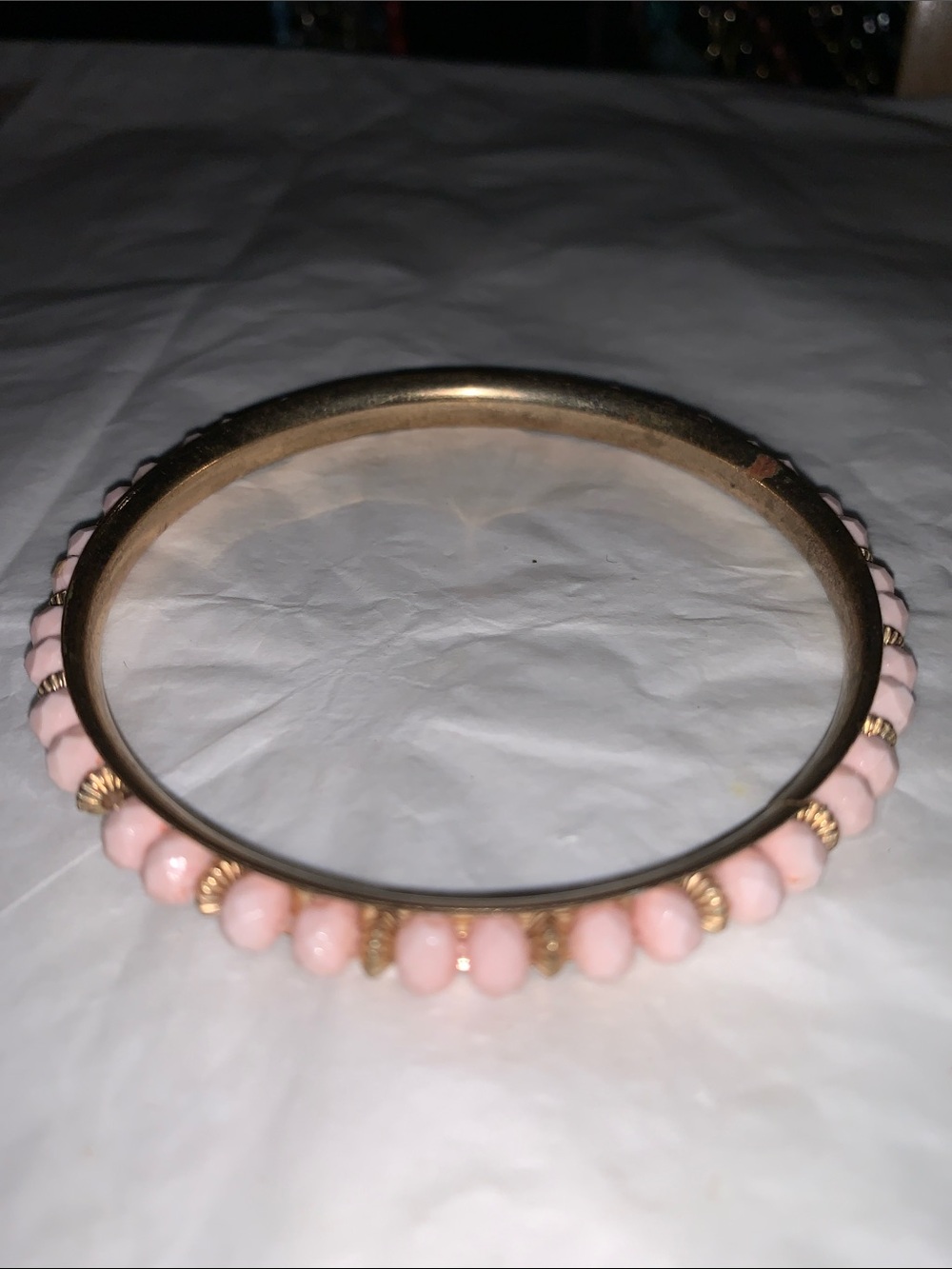 Gold-Tone Bangle Bracelet with Light Pink Bead Accents